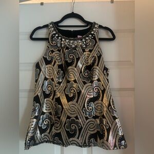 NWT Lilly Pulitzer Black and Gold Embellished Top - Metallic Vintage Brocade